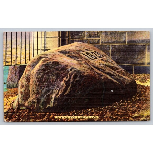 Postcard Massachusetts Plymouth Rock 1620 Linen Posted 1951 Stamp MA - Picture 1 of 2
